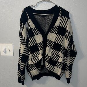 Forever 21 Black and Cream Checkered Cardigan